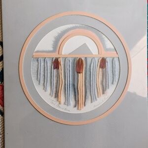 Native American Style Fiber Art "Ancient Sun" mixed media signed Toni Garretson